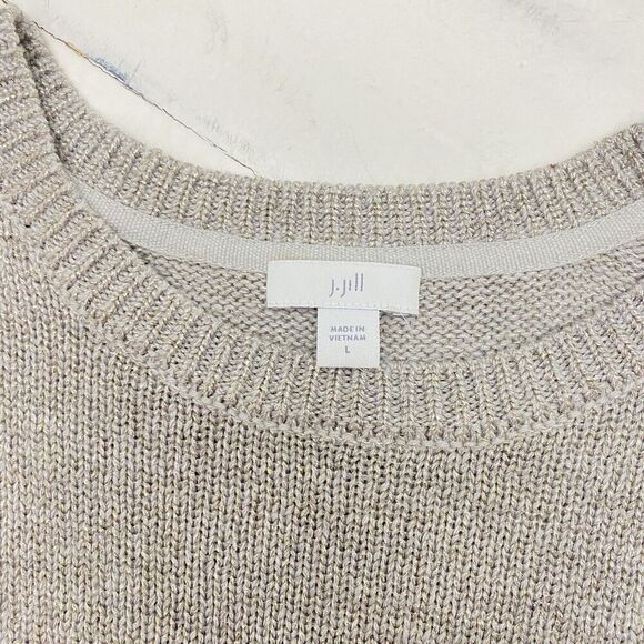 J Jill Zinc Shimmer Gray Gold Crew Neck Pullover Knit Sweater Women's Large - Picture 6 of 12
